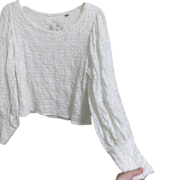 Free People Tea Time Round Neck Long Puff Sleeve Lace Top in white size XXS - Picture 9 of 16